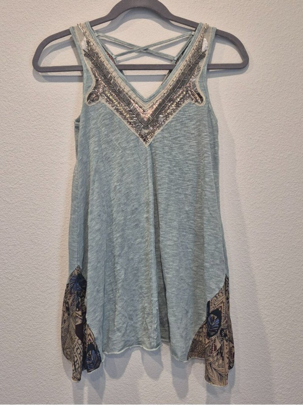 BKE Tunic Top Blue Boho Sequins Western Indie Cottagecore Women's Small